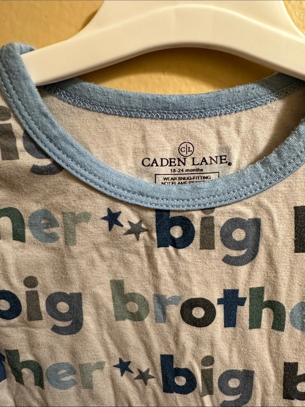 Caden Lane Cream Pajama Top with Blue and Green Big Brother Print